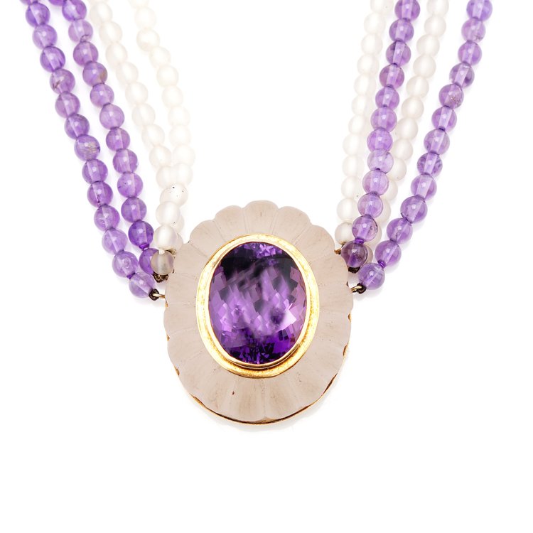 Vintage 24ct Amethyst and Rock Crystal Necklace