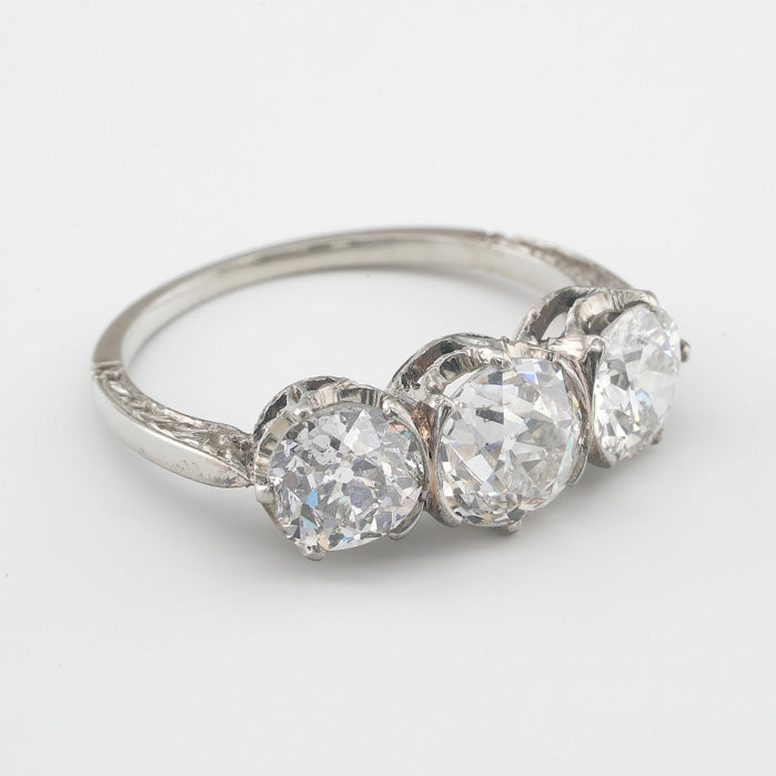 Edwardian Antique 3.02ct Old European Cut Diamond Three Stone Engagement Ring