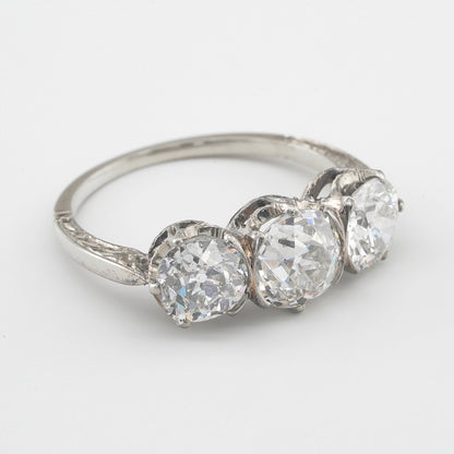 Edwardian Antique 3.02ct Old European Cut Diamond Three Stone Engagement Ring
