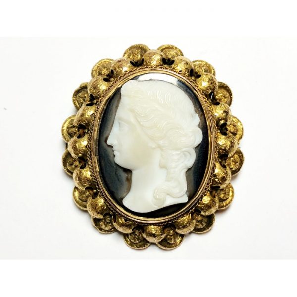 Antique Victorian Cameo Brooch Pendant, Circa 1875