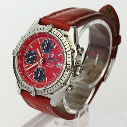 Breitling Chronomat The Red Arrows Limited Edition 39mm Watch, uni-directional rotating bezel, screwdown crown, Breitling red leather strap with buckle.
