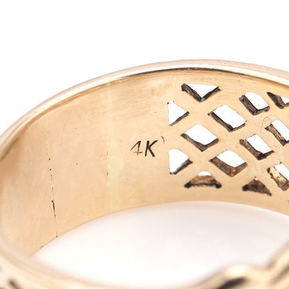 Vintage Pierced Gold Band Ring with 1.85ct Diamond Floral Cluster