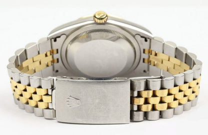 Rolex Datejust 16233 Steel and Gold 36mm Watch with Rolex factory original grey diamond Jubilee dial, Year 2002 and with Rolex box and papers