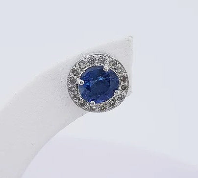 Sapphire and Diamond Cluster Stud Earrings, in 18ct white gold.