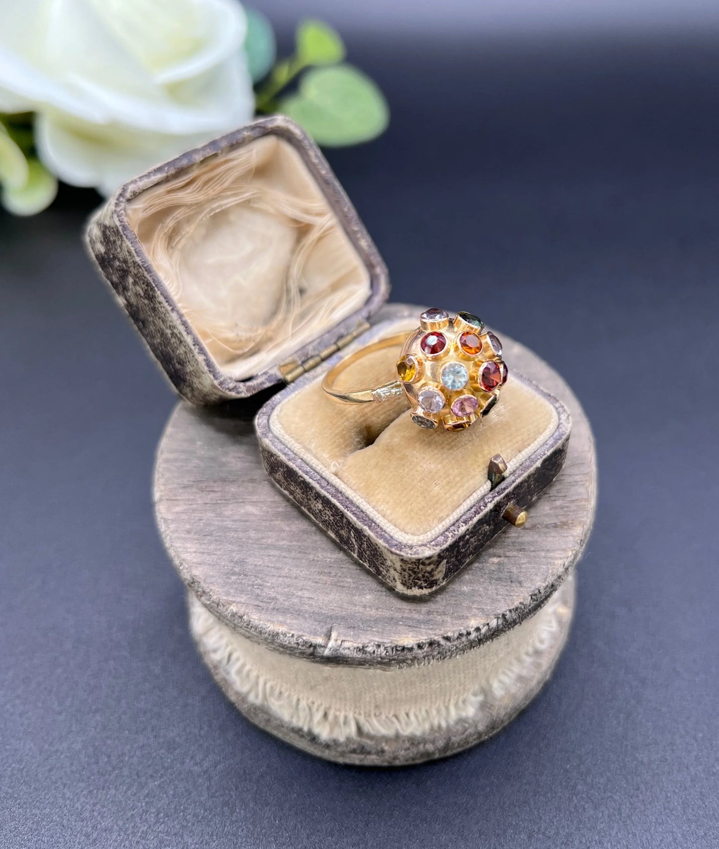 Vintage 18 ct Gold, 1950's Gemstone Set Sputnik Orb Ring