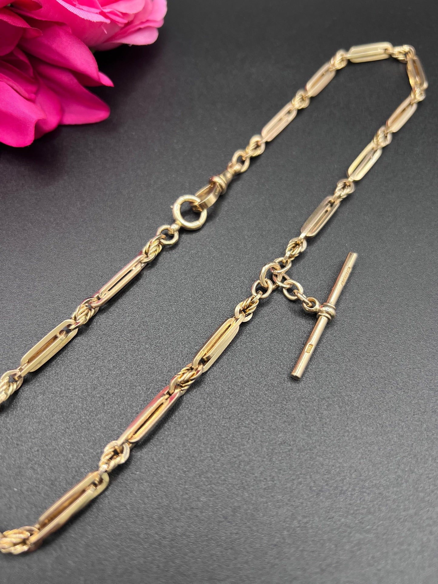 Antique 9ct Yellow Gold, Albert Chain Necklace: Edwardian Fancy Paperclip Link