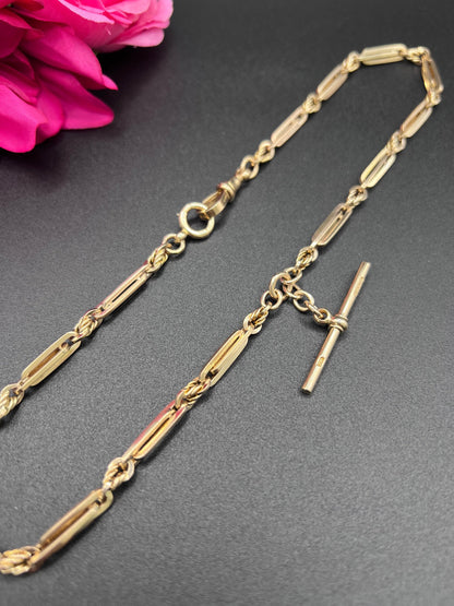 Antique 9ct Yellow Gold, Albert Chain Necklace: Edwardian Fancy Paperclip Link