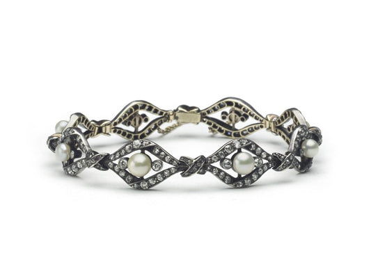 Antique Victorian Pearl Diamond Gold Link Bracelet