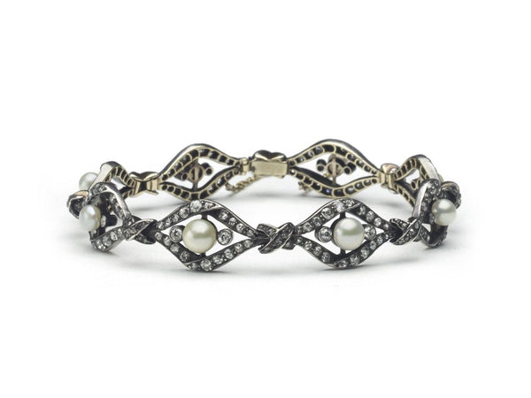 Antique Victorian Pearl Diamond Gold Link Bracelet