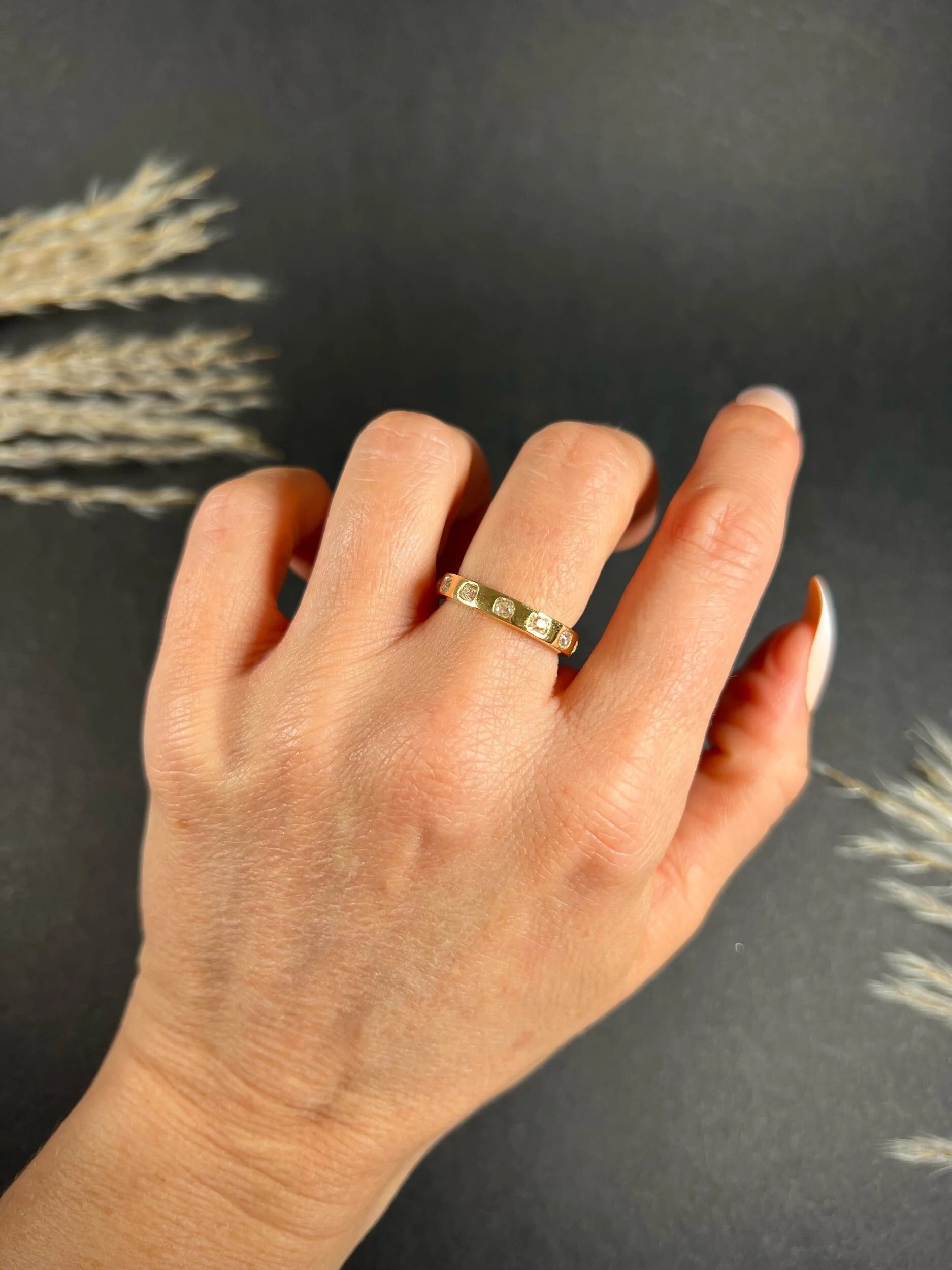18 Carat Yellow Gold Cushion and Round Cut Diamond Band Ring, 1.20 Carats