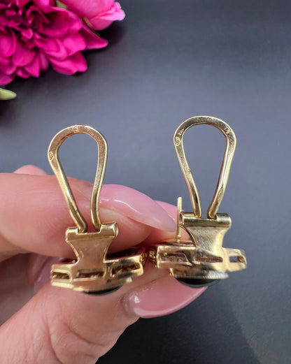 Vintage 14 ct Gold, Italian 1940's Art Deco Design, Diamond And Onyx Earrings