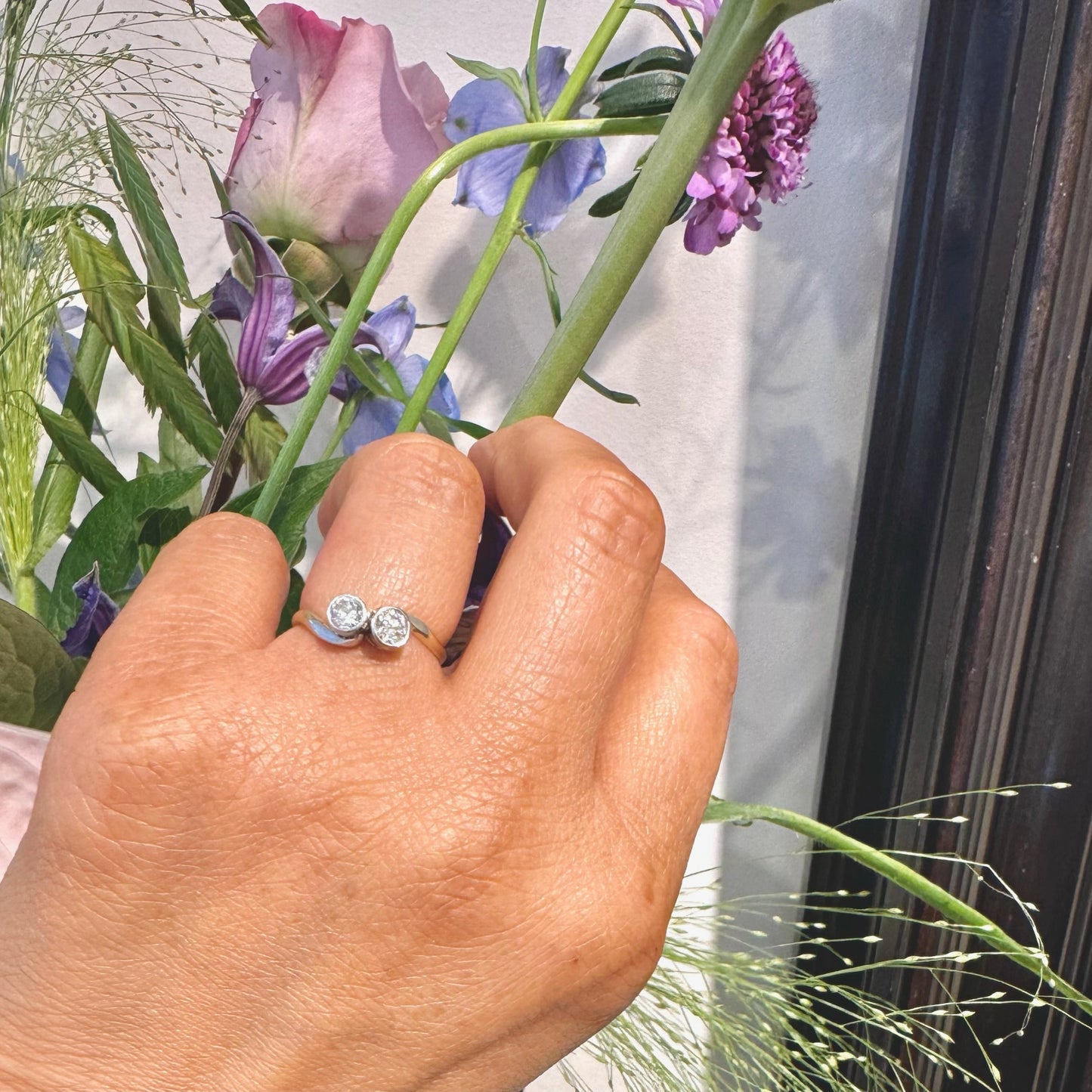 Vintage Old European Cut Diamond Two Stone Toi et Moi Engagement Ring