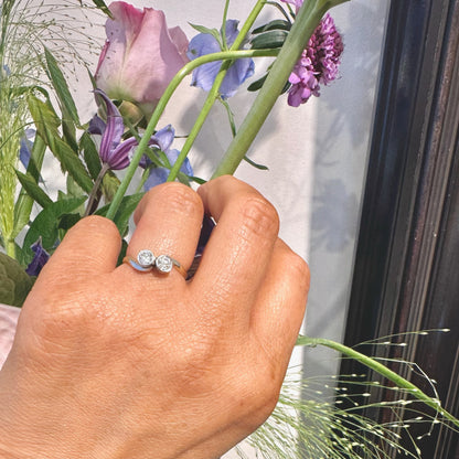Vintage Old European Cut Diamond Two Stone Toi et Moi Engagement Ring