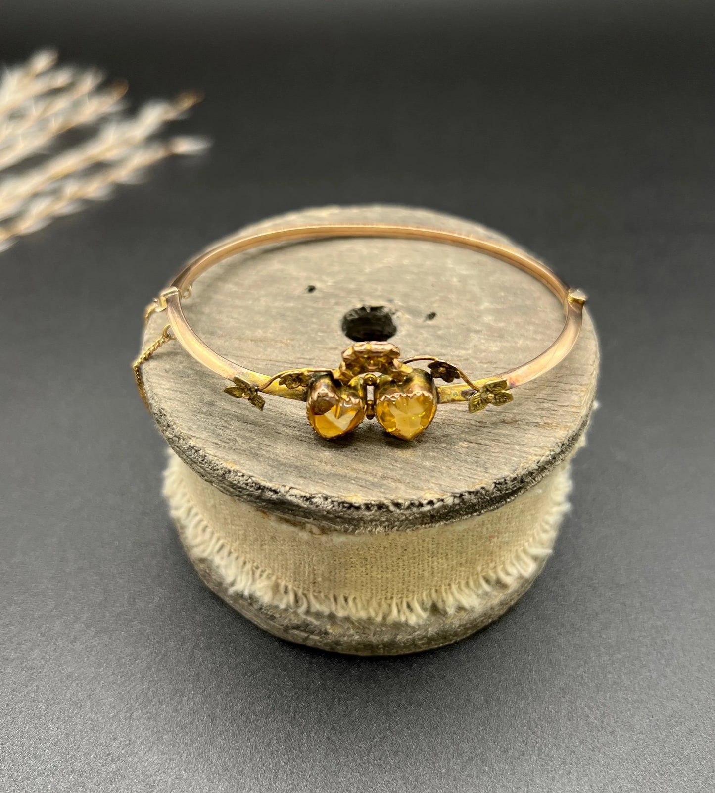Antique 9 ct Gold Edwardian Citrine Heart, Knife Edge Bangle