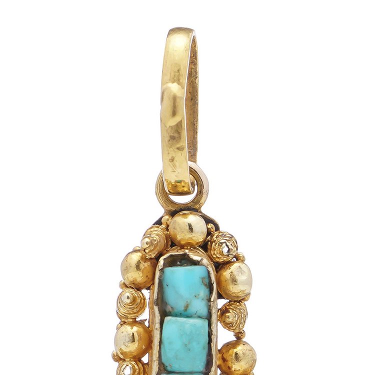 Antique Etruscan Revival Turquoise and 20ct Gold Cross Pendant