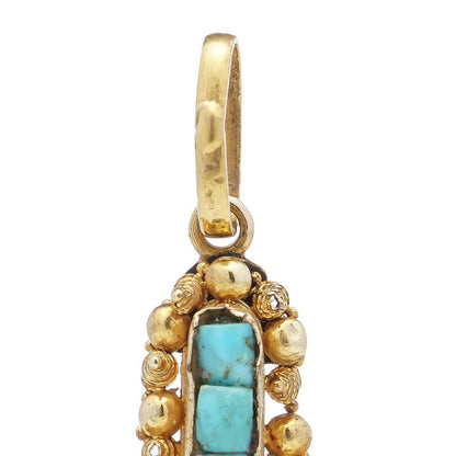 Antique Etruscan Revival Turquoise and 20ct Gold Cross Pendant
