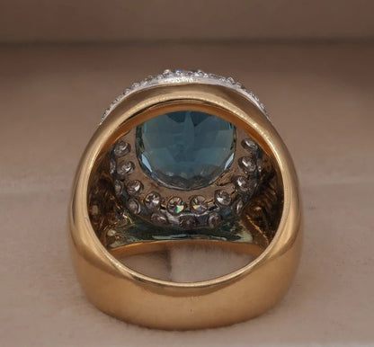 Vintage 6.20ct Aquamarine and Double Diamond Cluster Dress Ring