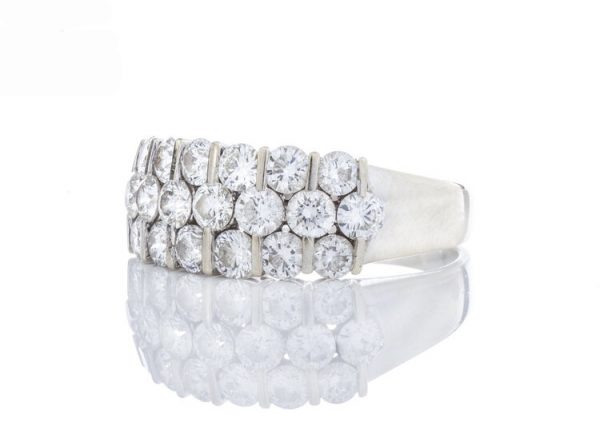 Vintage 3.80ct Diamond Dress Ring; set with three horizontal rows of brilliant cut diamonds, 3.80 carat total, 18ct white gold, Circa 1970's.