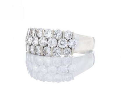 Vintage 3.80ct Diamond Dress Ring; set with three horizontal rows of brilliant cut diamonds, 3.80 carat total, 18ct white gold, Circa 1970's.