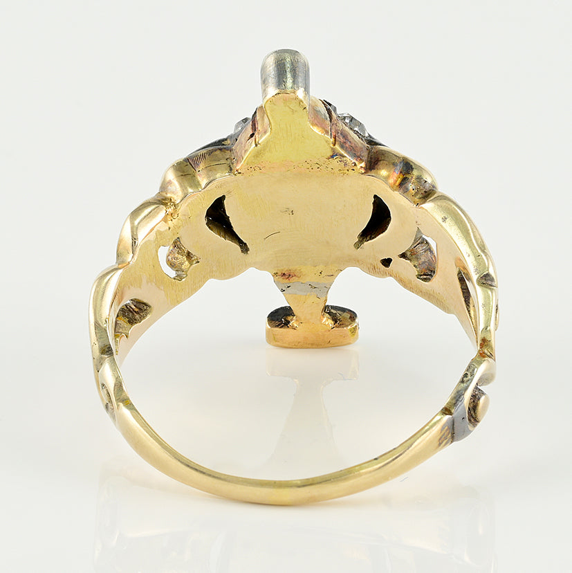 Georgian Antique Natural No Heat Ruby and Diamond Urn Ring Possibly Burma Ruby