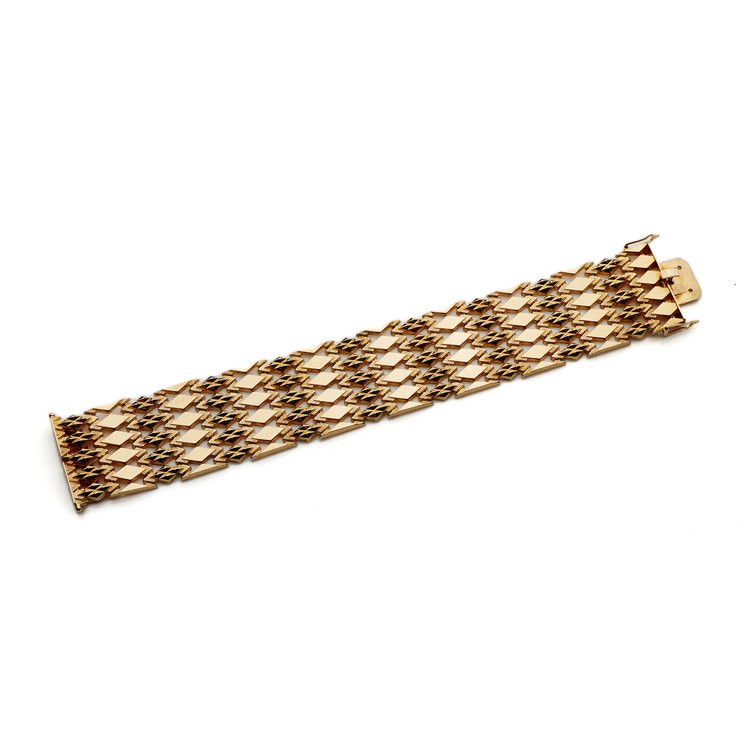 Vintage Italian Fancy Diamond Link Wide Cuff Gold Bracelet
