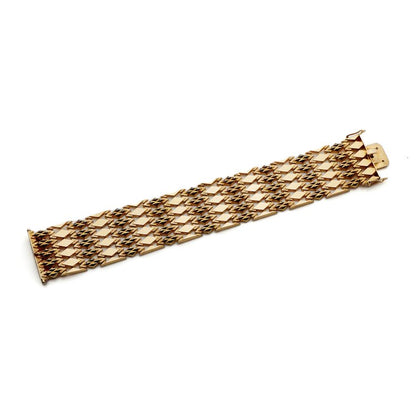 Vintage Italian Fancy Diamond Link Wide Cuff Gold Bracelet