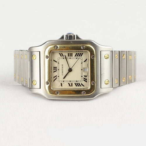 Cartier Santos Galbée 29mm Steel and Gold Quartz Square Watch, on a stainless steel and yellow gold bracelet, with a stainless steel single deployment clasp