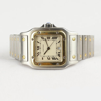Cartier Santos Galbée 29mm Steel and Gold Quartz Square Watch, on a stainless steel and yellow gold bracelet, with a stainless steel single deployment clasp