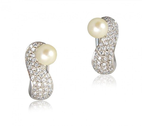 Diamond and Pearl Hoop Earrings, 18ct White Gold