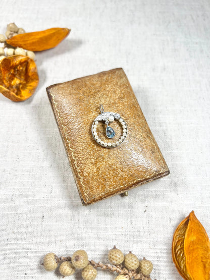 Antique 14 Carat Gold And Platinum 1920's Aquamarine, Pearl, And Diamond Pendant