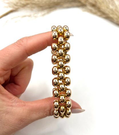 Vintage 18 Carat Yellow Gold Three Row Bubble Bracelet, Circa 1980