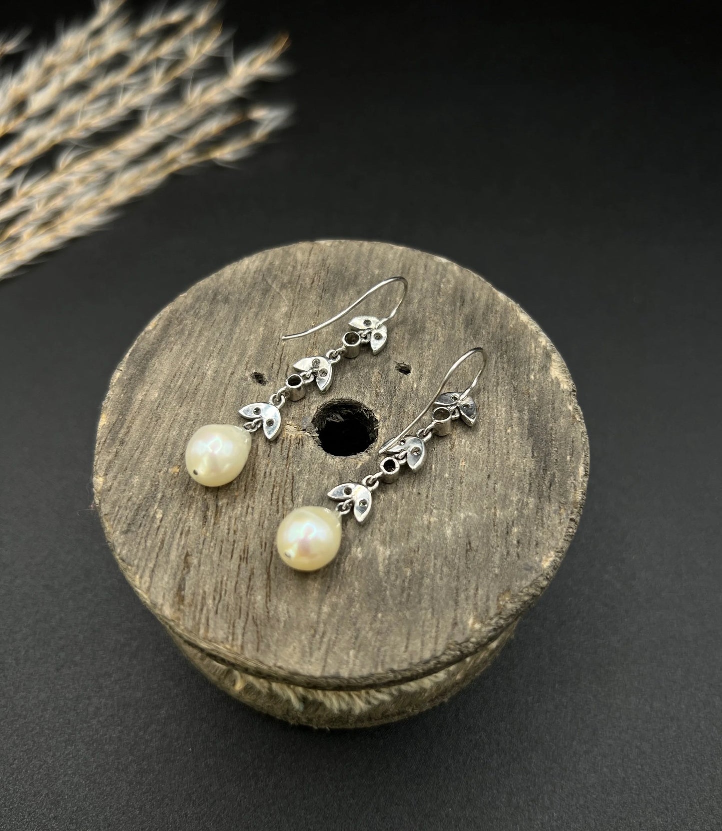 Antique 18 ct White Gold, 1920's Diamond And Pearl Drop Earrings