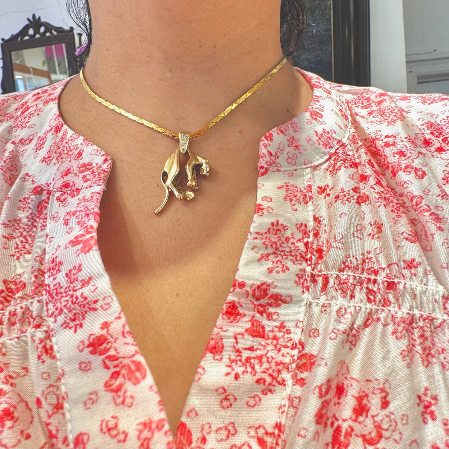 Diamond 14 Carat Gold "Hanging Panther" Pendant