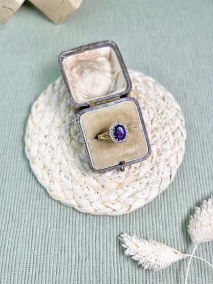 Vintage 18 Carat Gold 1970’s Amethyst And Diamond Cluster Ring