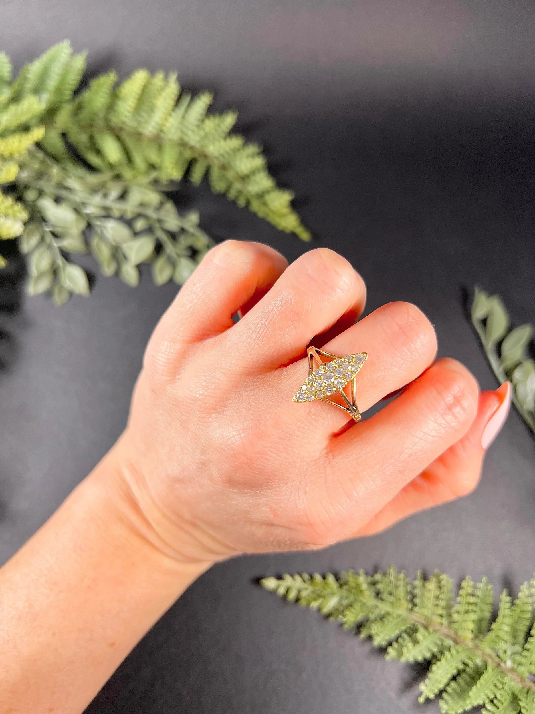 Victorian 18 Carat Yellow Gold Diamond Navette/Marquise Ring, Circa 1880