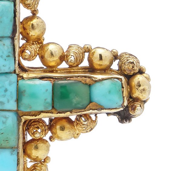 Antique Etruscan Revival Turquoise and 20ct Gold Cross Pendant