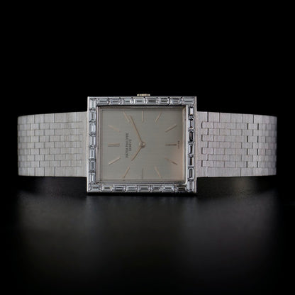 Ladies Patek Philippe 18ct White Gold Manual Watch with 1.50ct Baguette Diamond Bezel
