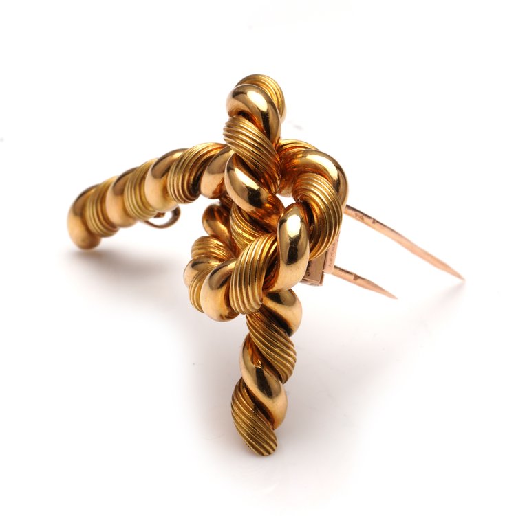 Hermes Tied Rope Knot Gold Brooch by Georges Lenfant