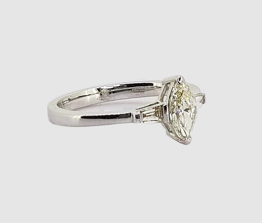 0.57ct Marquise Cut Diamond Engagement Ring, with 0.21cts tapered baguette-cut diamond set shoulders, in 18ct white gold