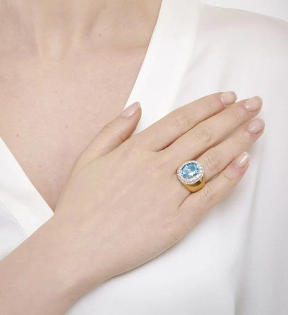 Vintage 1940s Retro 6.20ct Aquamarine and Double Diamond Cluster Dress Ring