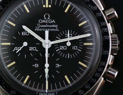 Omega Speedmaster Moonwatch Stainless Steel 42mm Manual Chronograph Watch, with original box and service papers from 2017, Circa 1988