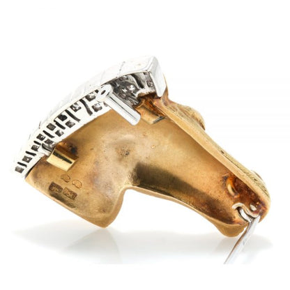 Vintage 18ct Yellow Gold Horse Head Brooch with Diamonds; 18ct gold brooch in the form of a horse's head, the mane decorated with brilliant-cut diamonds. Circa 1950s
