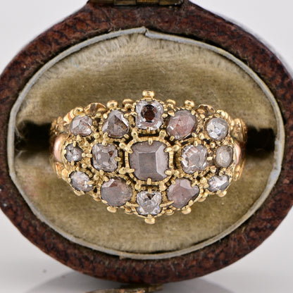 Antique Georgian 1.30ct Table Cut and Rose Cut Diamond Cluster Locket Mourning Ring Circa 1790 1810