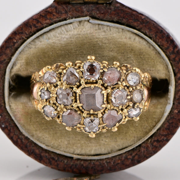 Antique Georgian 1.30ct Table Cut and Rose Cut Diamond Cluster Locket Mourning Ring Circa 1790 1810