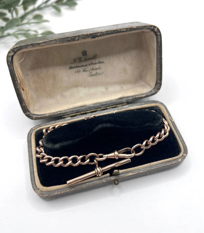 Antique 9 Carat Rose Gold Curb Link Albert Bracelet, Circa 1900