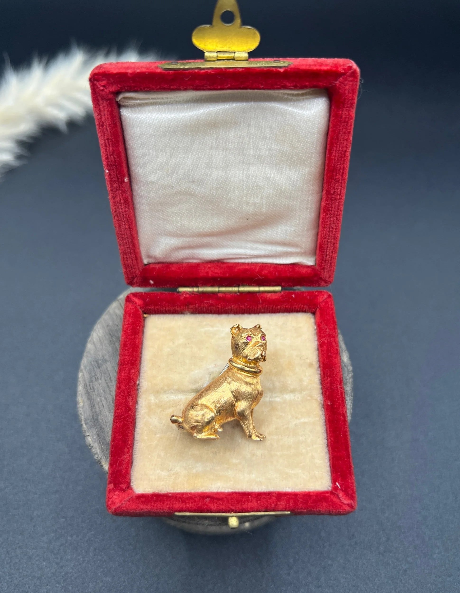 Vintage 18 Carat Yellow Gold Ruby Eyed Dog Brooch, Circa 1970