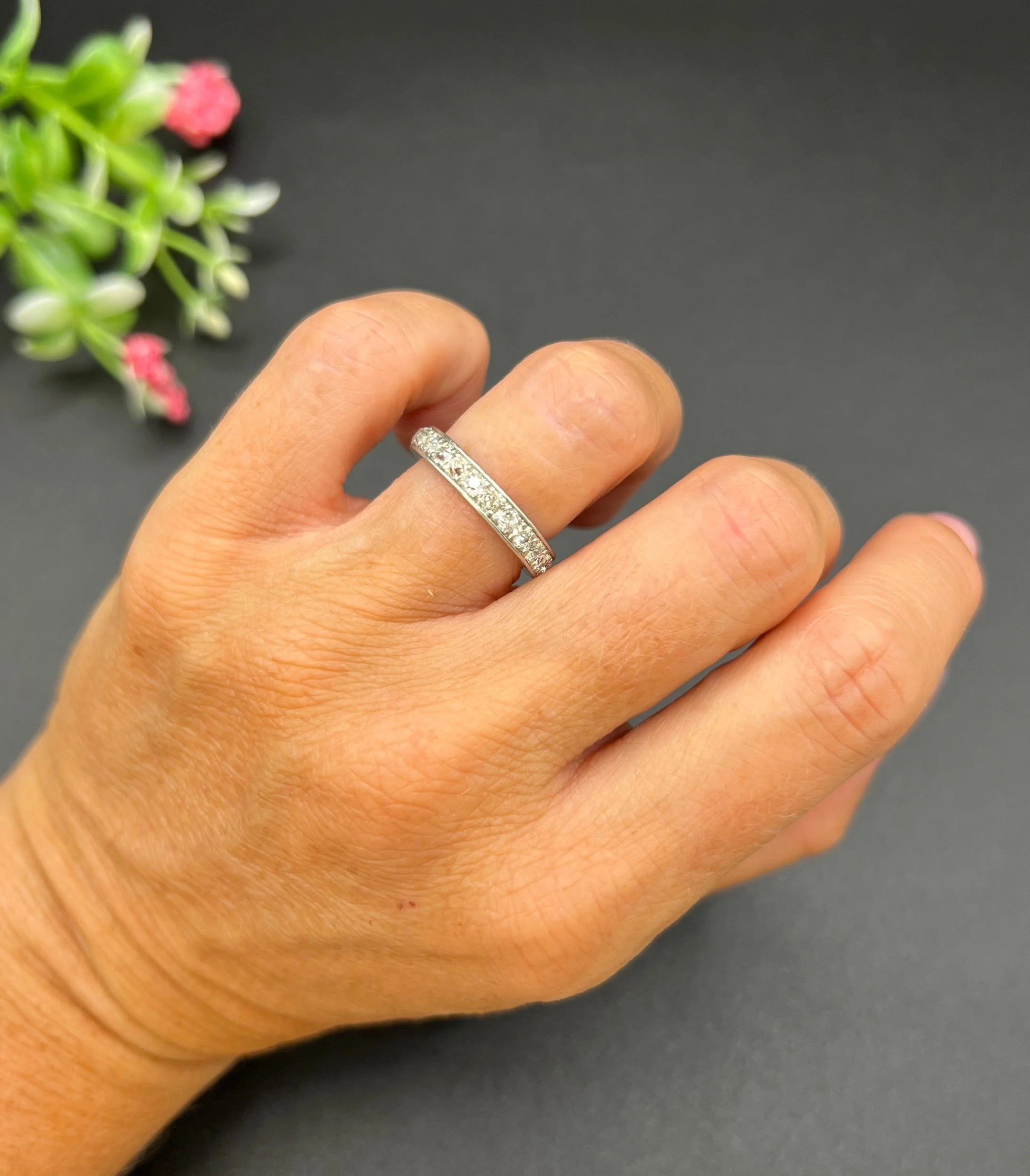 Antique French Platinum Diamond Full Eternity Ring, 1.20 Carats, Circa 1920