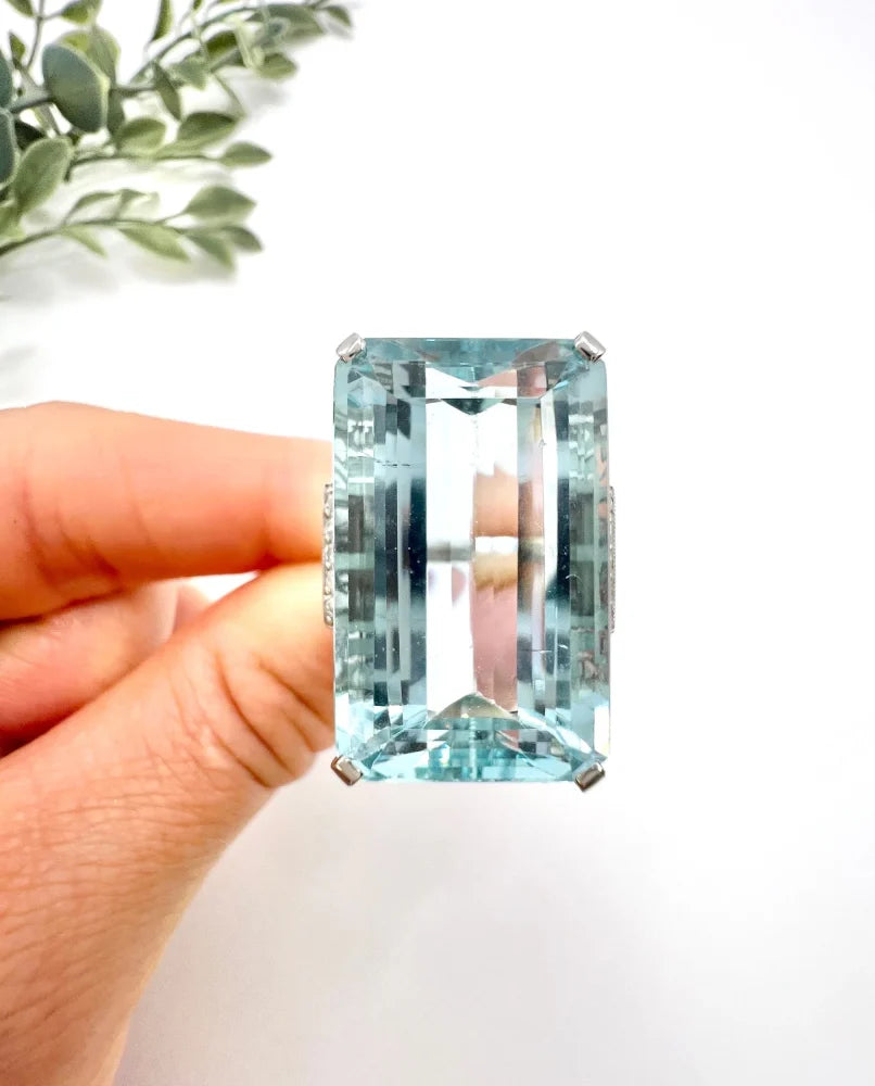 Vintage 25.66ct Aquamarine and Diamond Cocktail Ring