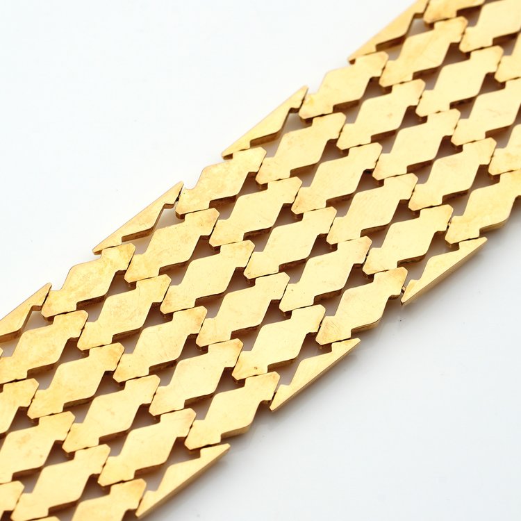 Vintage Italian Retro 18ct Gold Geometric Wide Cuff Bracelet 1940s 1950s 1960s