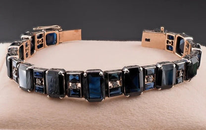 Antique Art Deco 50ct Natural Sapphire and Diamond Bracelet